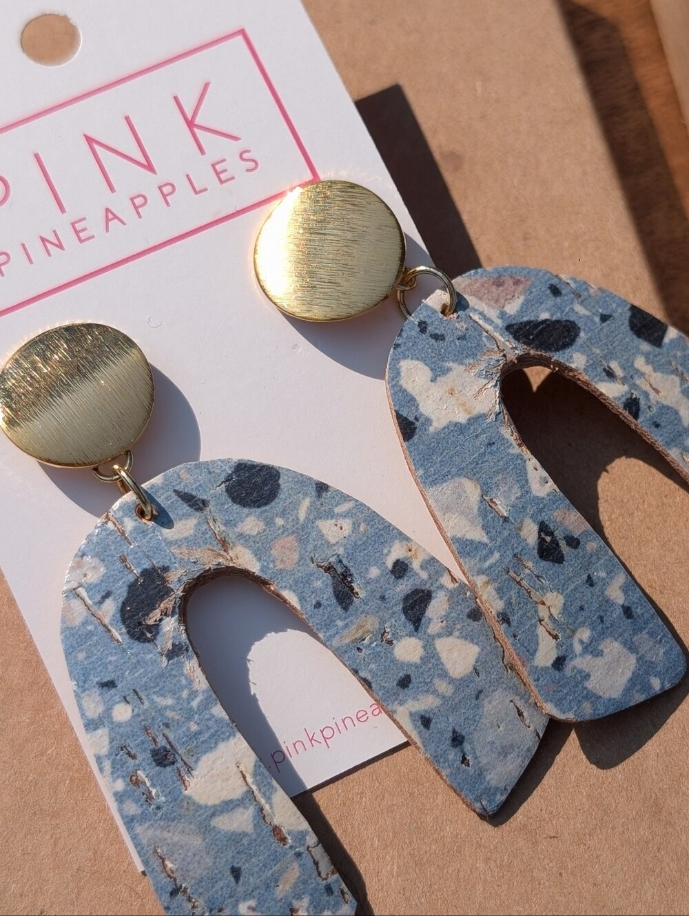 Pink Pineapple Blue Terrazzo Leather Arch Drop Earrings